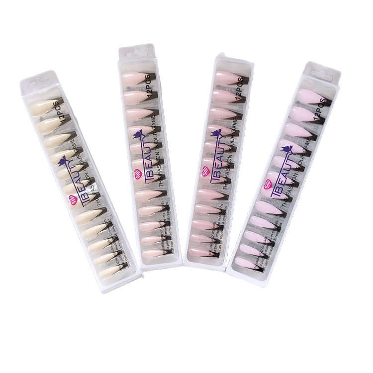 Parche de uñas postizas francés negro europeo y americano piezas de uñas para uñas 12 piezas de uñas portátiles superlargas en caja de plástico al por mayor nails