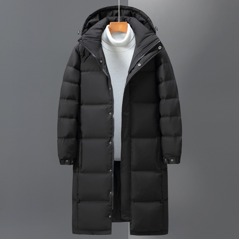Cross-border European and American foreign trade down jacket men's long knee-length young men's winter outdoor white duck down hooded coat tide