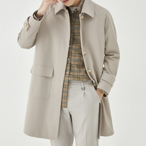 Men's Long Length Loose Han Style Parka Jacket with Collar, 2024 New Autumn/Winter Casual Style, Rugged and Simple Top