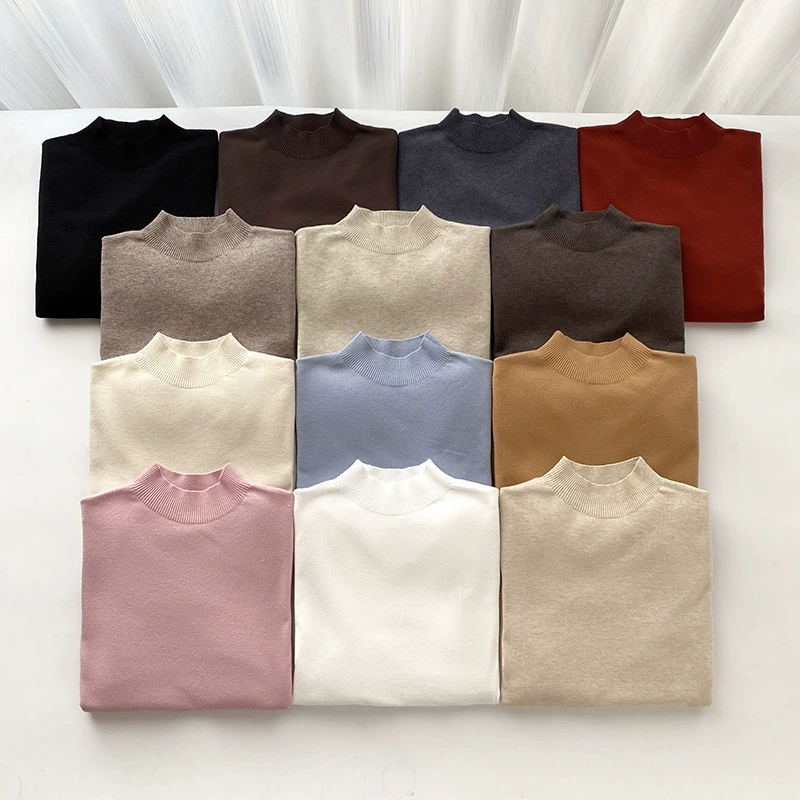 Осенне-зимняя новая бесшовная интегрированная трикотажная нижняя рубашка с полувысоким воротником и длинными рукавами, женская мягкая клейкая, приятная для кожи Внутренняя одежда 96881