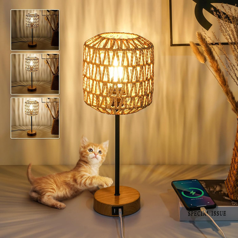 Color de grano de madera C + pantalla de Ratán de bambú