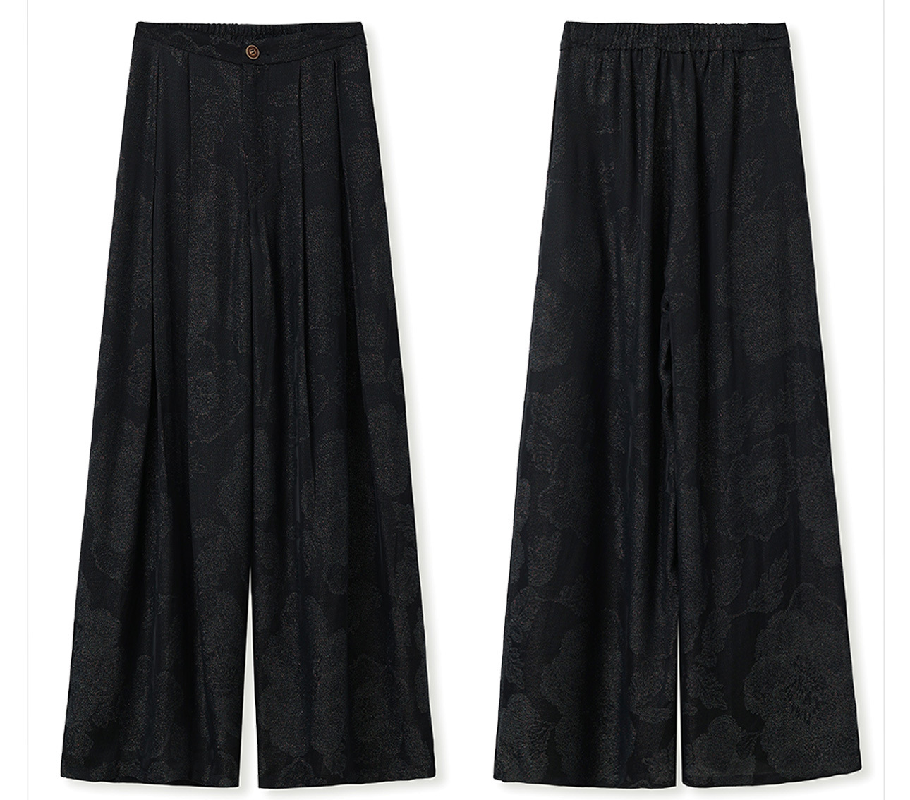 Quần ống rộng nữ phong cách Trung Hoa mới, chất rayon dệt vàng satin rủ — đen, Màu trắng nhạt, màu vàng chi tiết 36