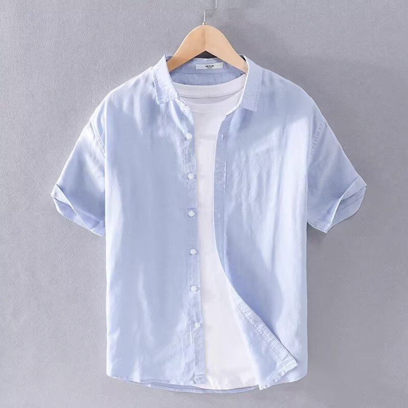 2026 Pure Linen Men's Casual Linen Short Sleeved Shirt In White, Available In Multiple Colors_viptrois.com