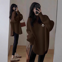 配鲨鱼裤上衣2025春秋装德绒t恤女宽松中长款圆领长袖打底衫百搭