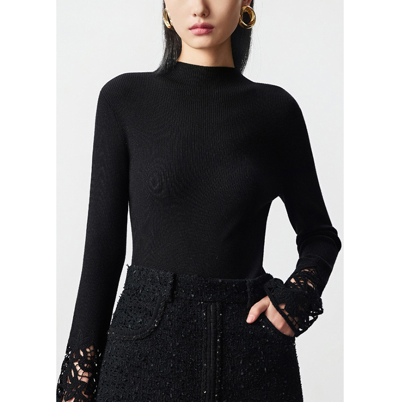 【Lang*Order】2025 Winter New Elegant Slim Fit Knitted Sweater for Women Versatile Ribbed Base Shirt