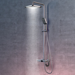 Full copper piano button square light luxury gun gray digital display constant temperature shower set booster shower head shower