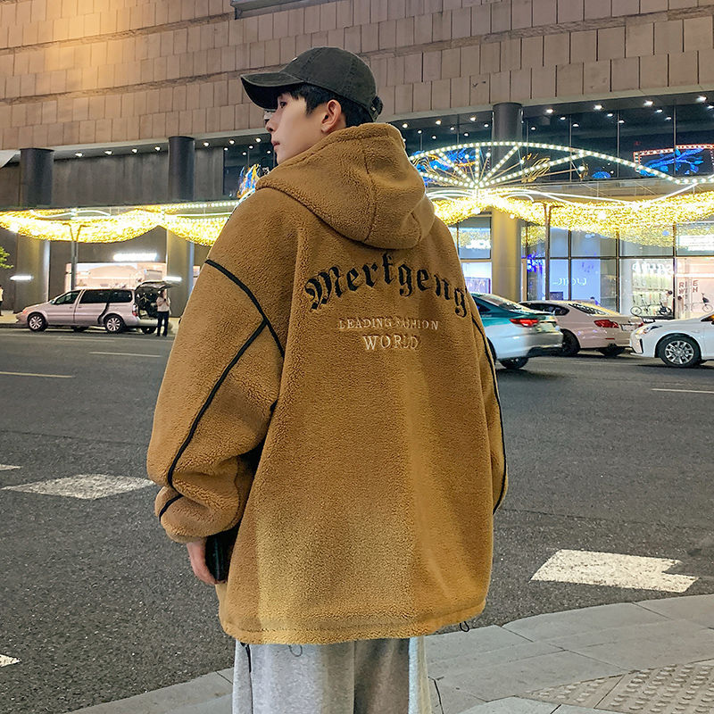 Abrigo de lana de cordero para hombre otoño e invierno 2023 nuevo abrigo acolchado de algodón jinjiang abrigo acolchado de algodón grueso forrado de lana abrigo par abrigo acolchado de algodón de invierno
