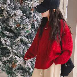 女童针织衫毛衣春秋2026新款洋气中大儿童8-15岁秋冬安哥拉红上衣