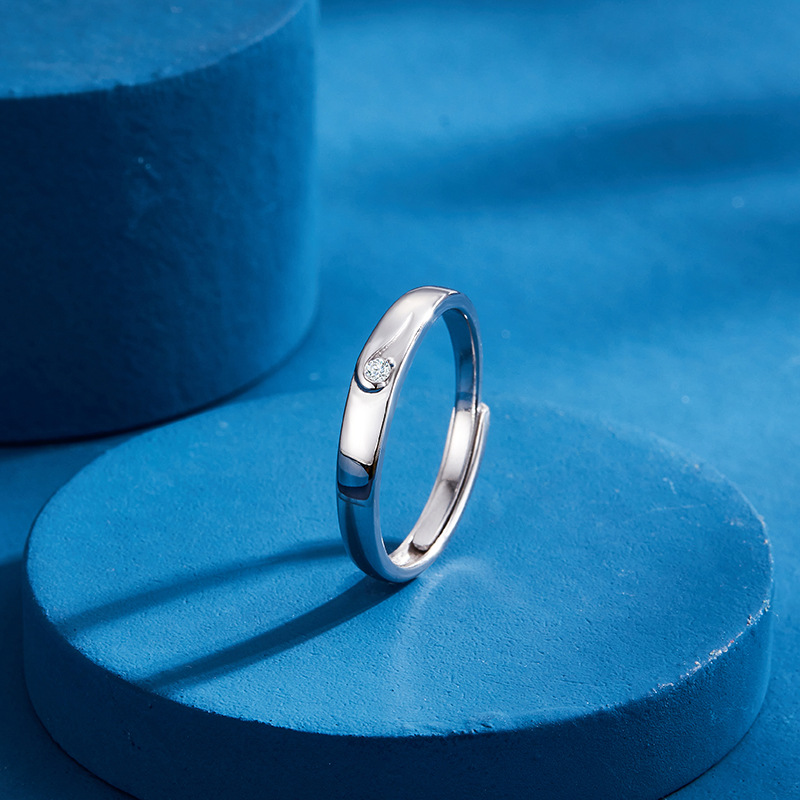 Anillo de pareja anillo de pareja de plata esterlina diseño de moda incrustado en diamantes sentido nicho anillo de dedo índice letras ajustables