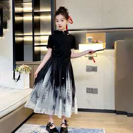 女童国风连衣裙夏季新款儿童女孩中大童装中式水墨画裙子套装