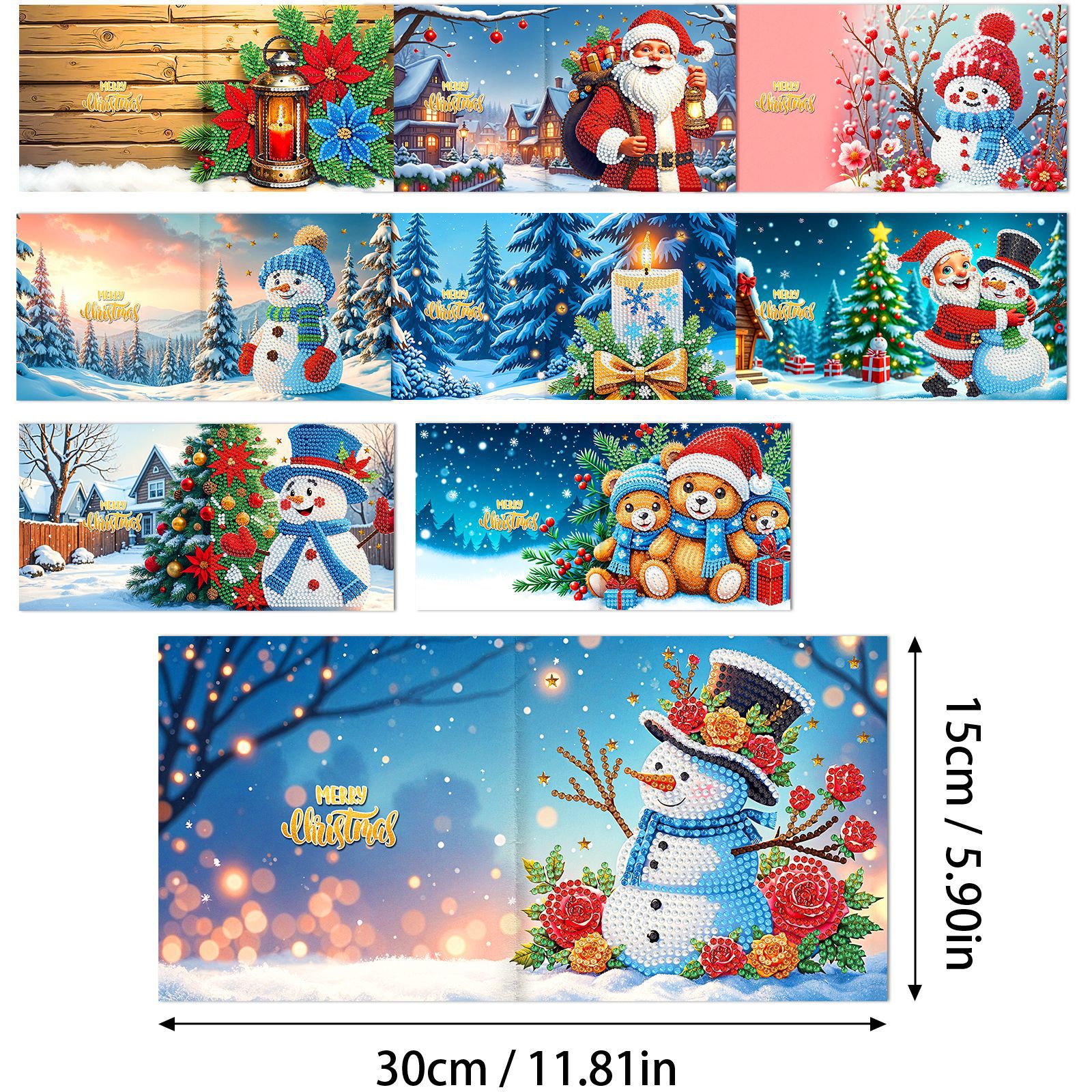 Explosiones transfronterizas de Navidad multiserie de tarjetas de felicitación puntuales hechas a mano 9 conjuntos de sobre de diamante 6 conjuntos de dibujos animados