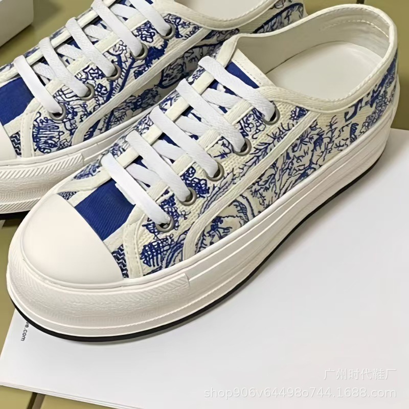D casa zapatos de lona bordados mujer 2024 nueva celebridad de Internet con cordones zapatos blancos con suela gruesa para aumentar las zapatillas deportivas casuales