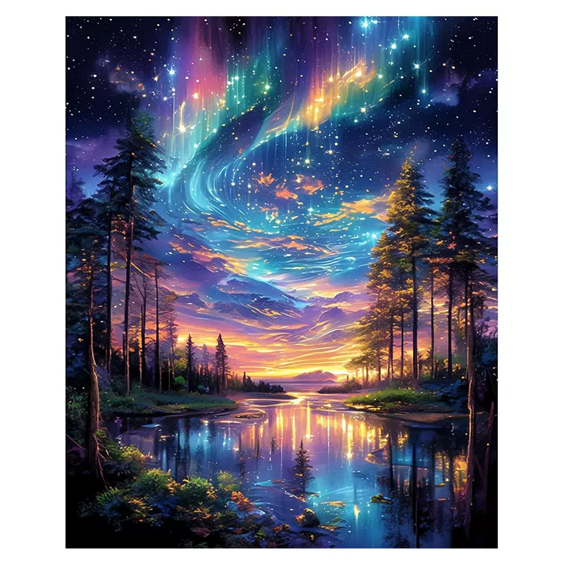 数字油画diy跨境外贸梦幻手绘数字画乡村风景手工画填色画装饰画