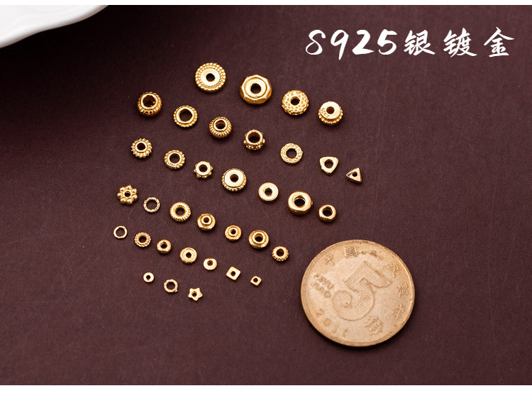 (0045) S925 Silver Gold-Plated Five-Pointed Star Triangle Flying Saucer Wheel Spacer Round Piece Square Piece Gear Spacer Bead Jewelry