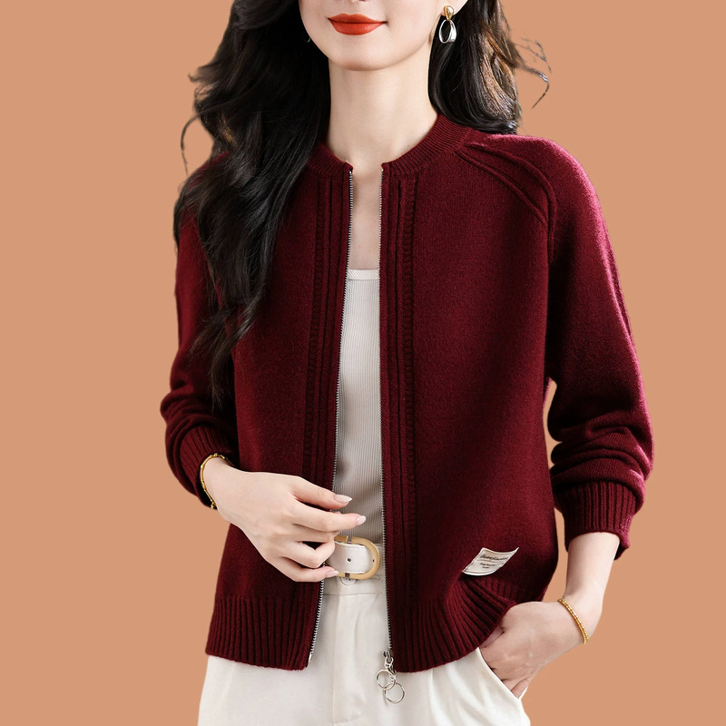 2026 Autumn/Winter New Women's Knitted Cardigan, Long Sleeve, Round Neck, Zipper, Fashionable, Thickened, Loose Sweater Coat 2026 Autumn/Winter New Women's Knitted Cardigan, Long Sleeve, Round Neck, Zipper, Fashionable, Thickened, Loose Sweater Coat