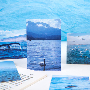 Mu Dye Small Card Postcard Klein Scale Literary Ins Landscape Card Romantic Blue Message Commemorative Greeting Card