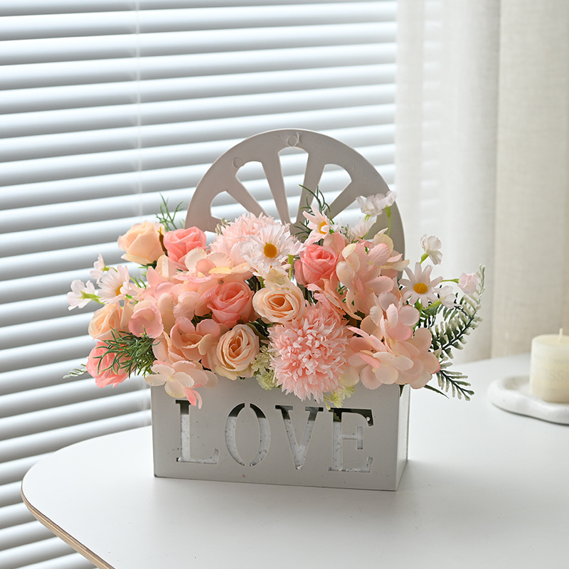 Wall-Mounted Artificial Sunflower Hanging Basket Decoration for Living Room, Plastic Wall Fence Set with Dried Flowers