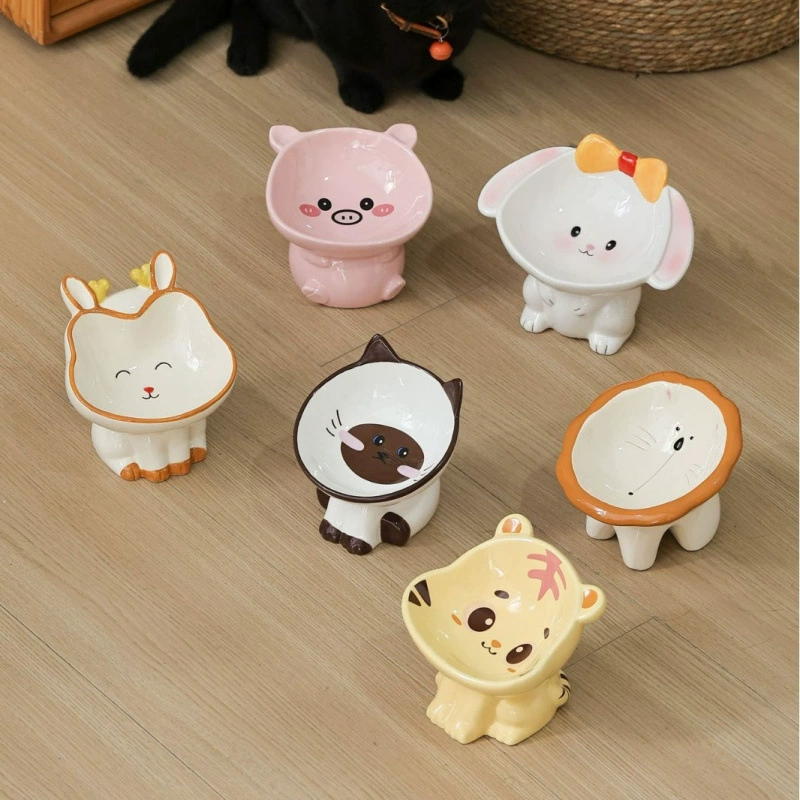 Кошачья чаша милые животные серии керамические домашние животные питьевая чаша с высокими ногами для защиты шеи против черного подбородка