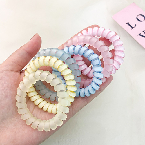 Candy color transparent frosted phone cord hair tie 2 card-packed Korean style simple seamless rubber band high-end headband hair accessories