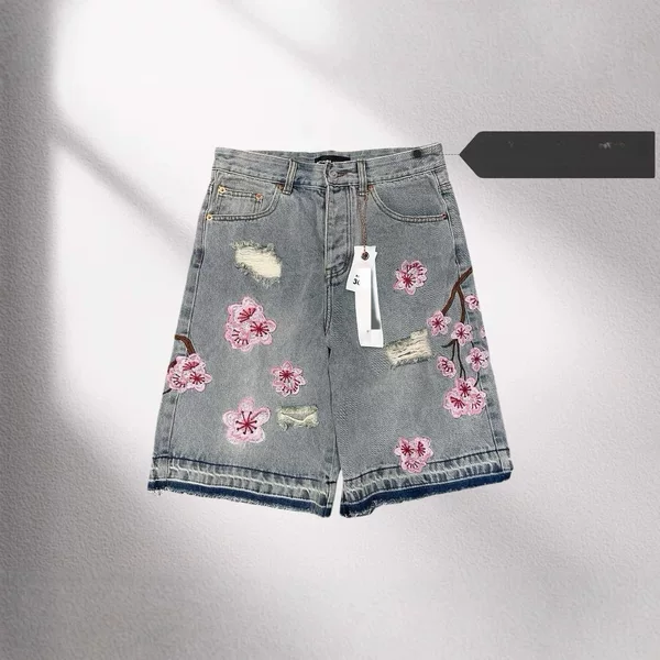 2025 Retro European and American Style Men's New Anti-Old Casual Slim Shorts Embroidered Jeans Shorts
