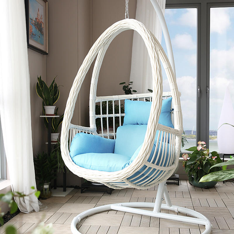 Silla colgante individual de mimbre para exterior, tipo nido de pájaro, para balcón, patio, o interior, tipo columpio, en stock. image 8