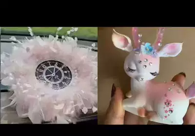 Accessories for Women, Aromatherapy Car ornaments - flower-deer-pink-crystal-bead-feather-cushion