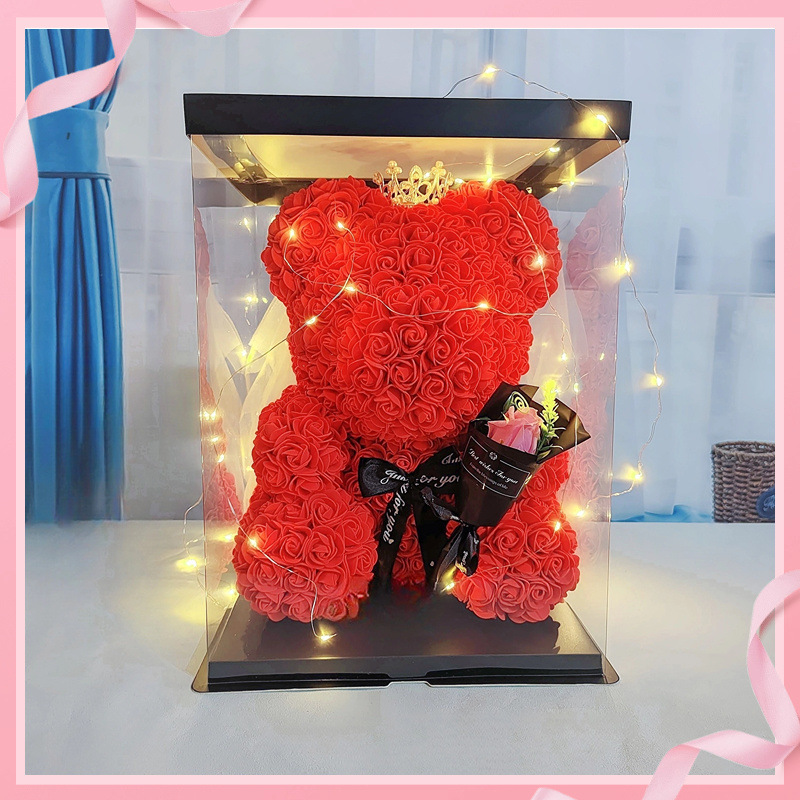 [부케 스타일] 레드 웨딩 베어 + 선물 상자 스트링 조명