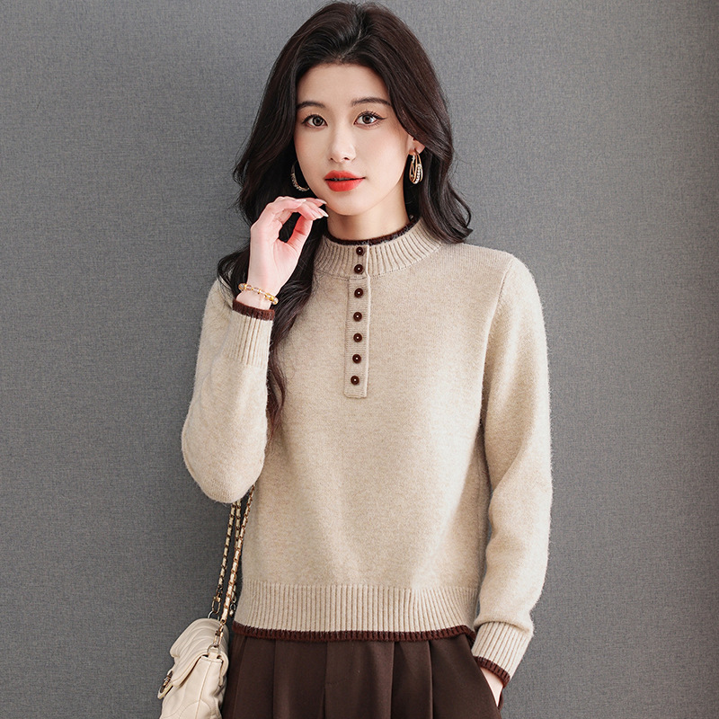 2025秋冬新款女装针织毛衣女半高领气质宽松保暖妈妈上衣厚年轻款，女装针织衫/毛衣，妃慕昵服饰