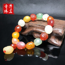 阿拉善七彩玛瑙原石手链男女戈壁玉糖果色阿拉玛瑙善葡萄干手串