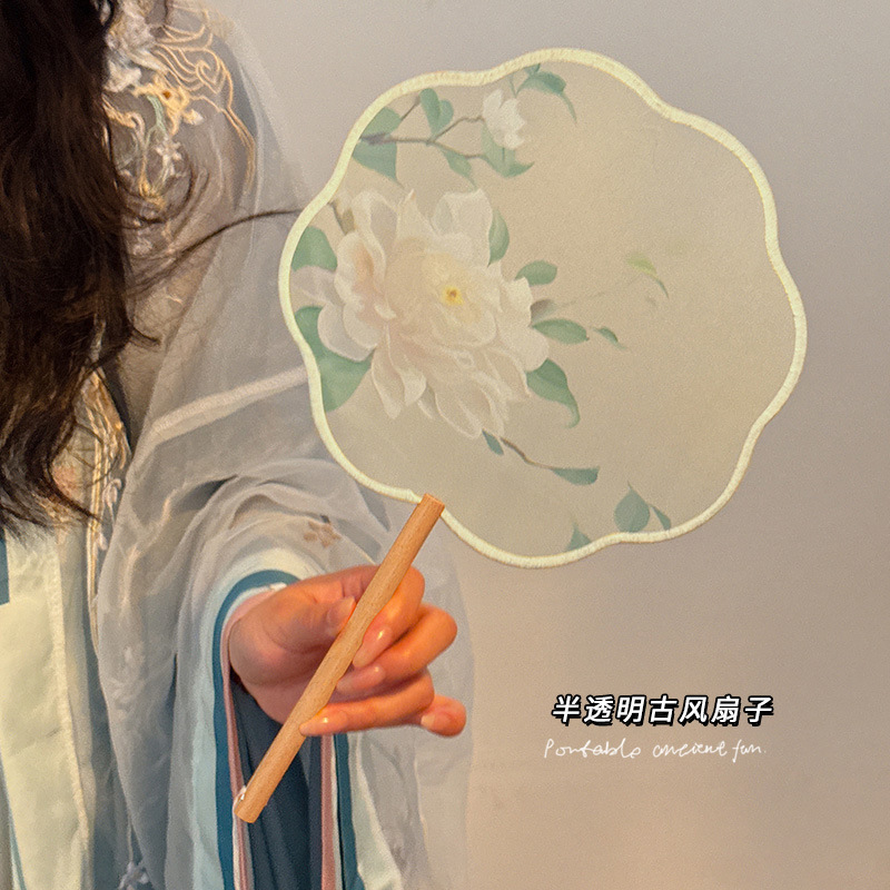 Long Handle Dance Special Cheongsam Hanfu Accessories Chinese Style Su Embroidery Fan High Color Value New Chinese Style Ancient Style Fan Tuanzi Fan