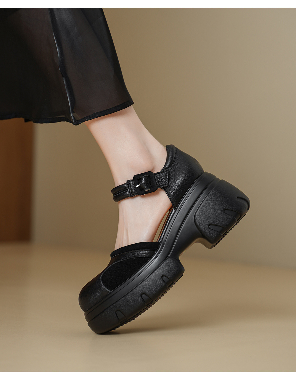 Sandal cao gót nữ mũi nhọn quai ngang đế xuồng da bò — màu đen, màu mơ chi tiết 4