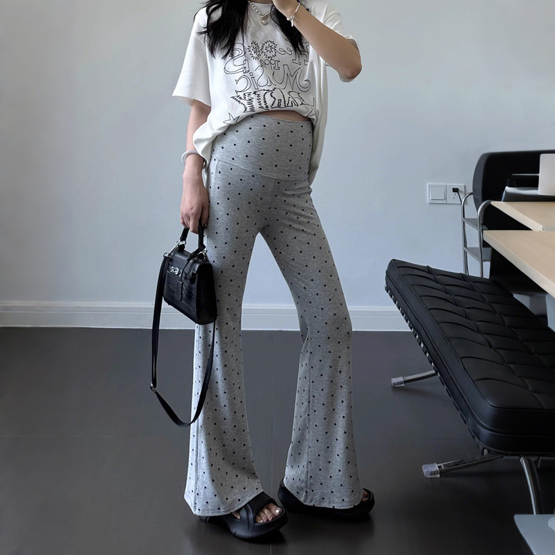 Pregnant Women's Polar Dot Pants Spring and Summer High Waist Micro-pants Outer Wear Trendy Mom's Slim-fit Elegant Horn Pants Thin Autumn Wear Pregnant Women's Polar Dot Pants Spring and Summer High Waist Micro-pants Outer Wear Trendy Mom's Slim-fit Elegant Horn Pants Thin Autumn Wear