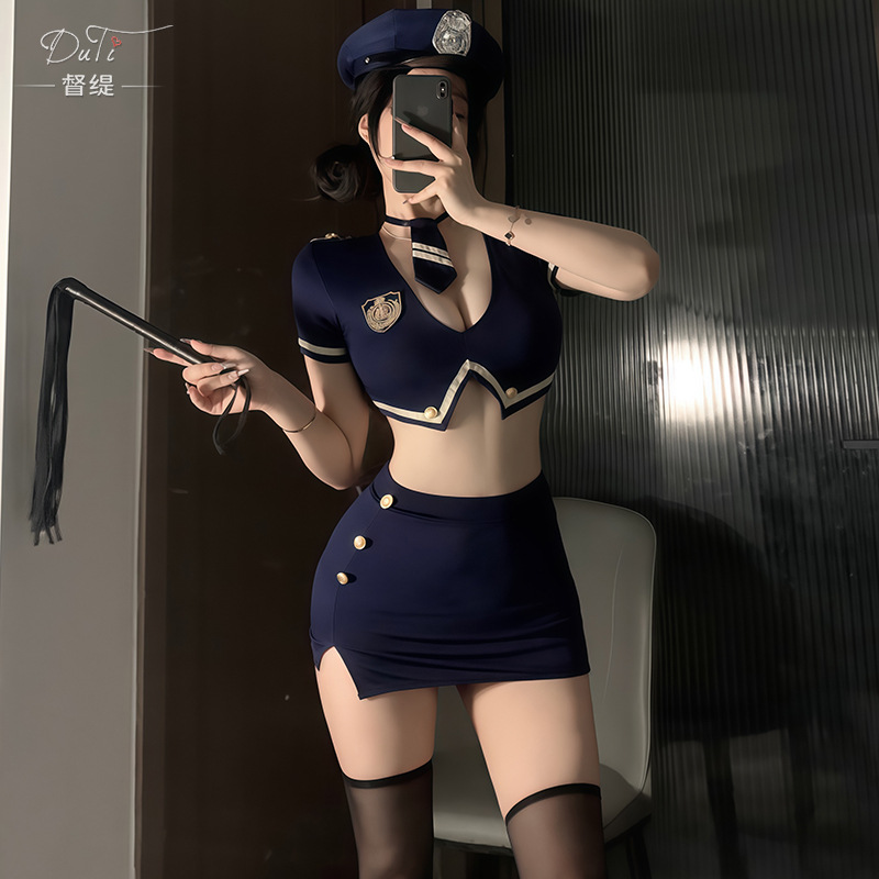 Xianyi Sexy Lingerie Sexy Policewoman Cosplay Uniform Abstinence Style Flirting Fun No Need to Take Off Stewardess Uniform Qqny937