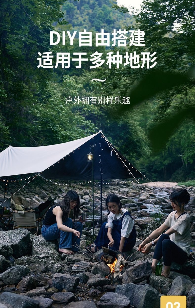 Cross-Border Vinyl Camping Tarp Outdoor 3-4 Person Thickened Coating Rainproof Sun Protection Portable Camping Gear Wholesale