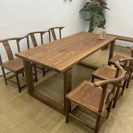 老榆木实木餐桌家用木质餐桌民宿酒店复古风饭桌长方形实木办公桌