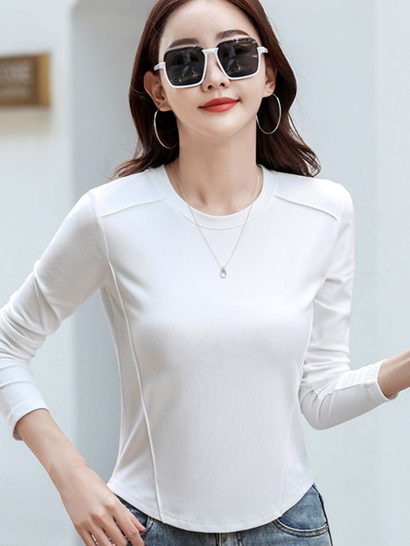 423丸首の長袖をつなぎ合わせて、女性の底のシャツの弾力性ネットの赤外線は保温の秋の服の新型のインナーを着ます。