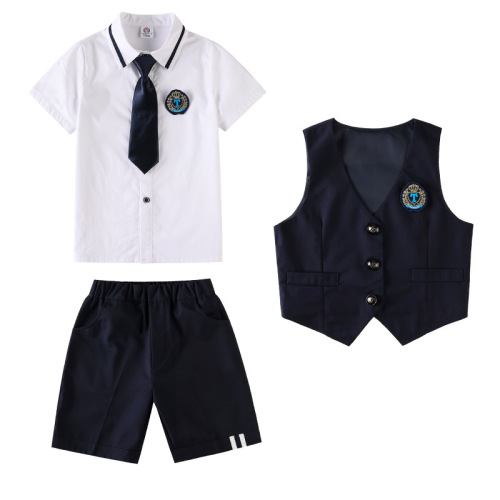Preschooler's British-style school uniform set with three pieces, summer new fashion, trendy school uniform graduation dress