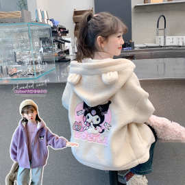 女童加绒外套冬季2025新款加厚儿童摇粒绒连帽衣服女孩冬装毛毛衣