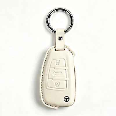 special A6L/A3/Q3/Q2L protective cover | Car key bag - model-d-white-leather-case-p2-short-leather-buckle-key-cover