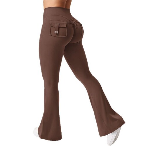 Cross-border Amazon workwear pocket yoga pants women's trumpet pants butt-lifting exercise tight fitness pants micro-trumpet yoga pants