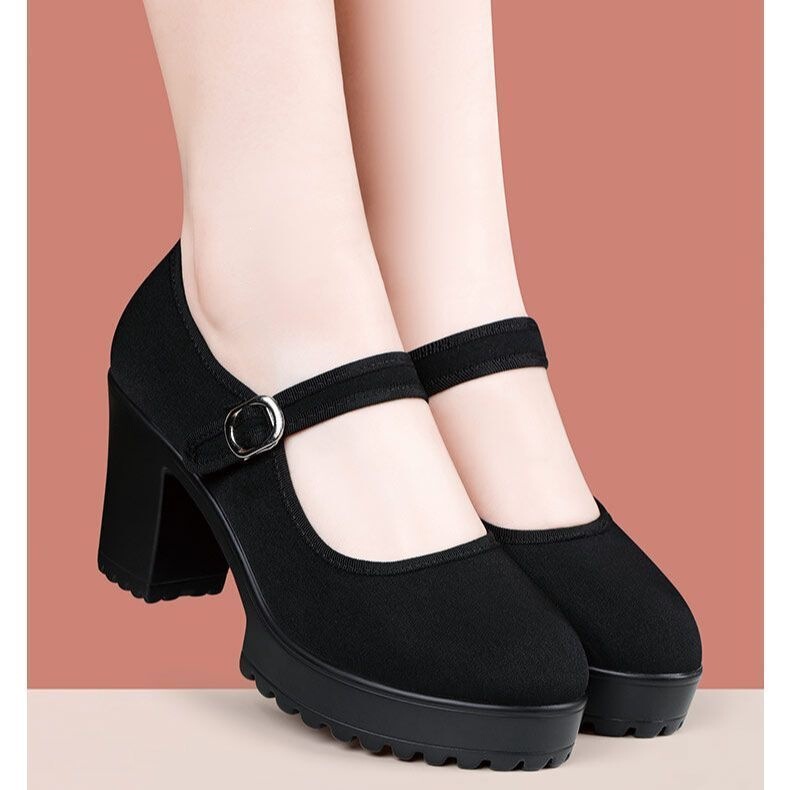 Scissor Stone waterproof single shoes, black suede, new model cheongsam high heels, Beijing cloth shoes, thick-soled, round-toed, soft-soled Scissor Stone waterproof single shoes, black suede, new model cheongsam high heels, Beijing cloth shoes, thick-soled, round-toed, soft-soled
