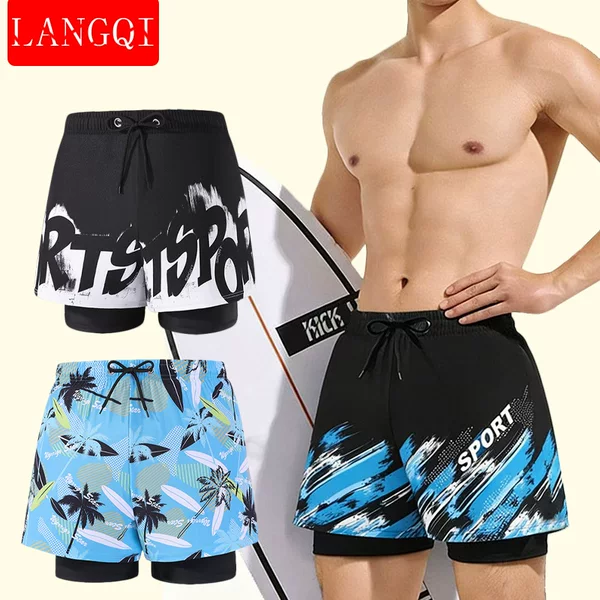 Men's Quick-Dry Swim Trunks, Anti-Embarrassment, New Swim Gear, Men's Beach Shorts, Hot Spring Swim Trunks, Men's Double-Layer Swimming Shorts