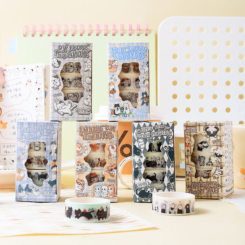 Serie de conjeturas de gatitos Literario y lindo gato 5 rollos y combinación de cinta de papel