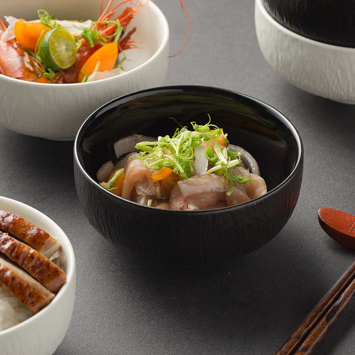 Japanese creative cooking tableware hotel commercial rice bowl household ceramic bowl single black and white new style for one person