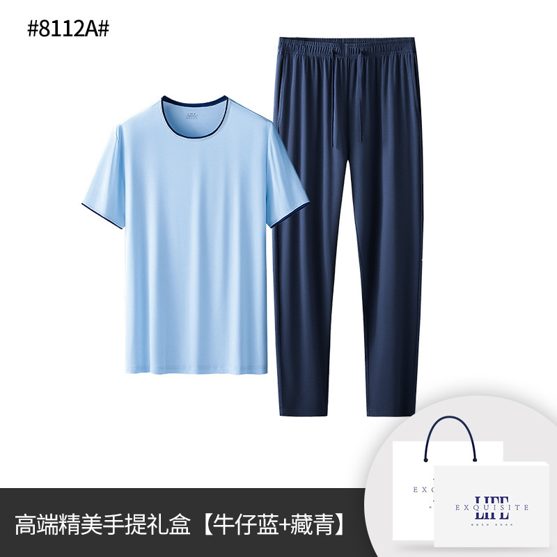 [Lo bueno escaso] 80 ropa de hogar modal de doble cara para hombre de primavera y verano pijamas casuales traje de pantalón de manga corta