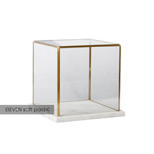 简约方形透明玻璃罩大理石装饰黄铜储物展示盒展会样品防尘装饰品