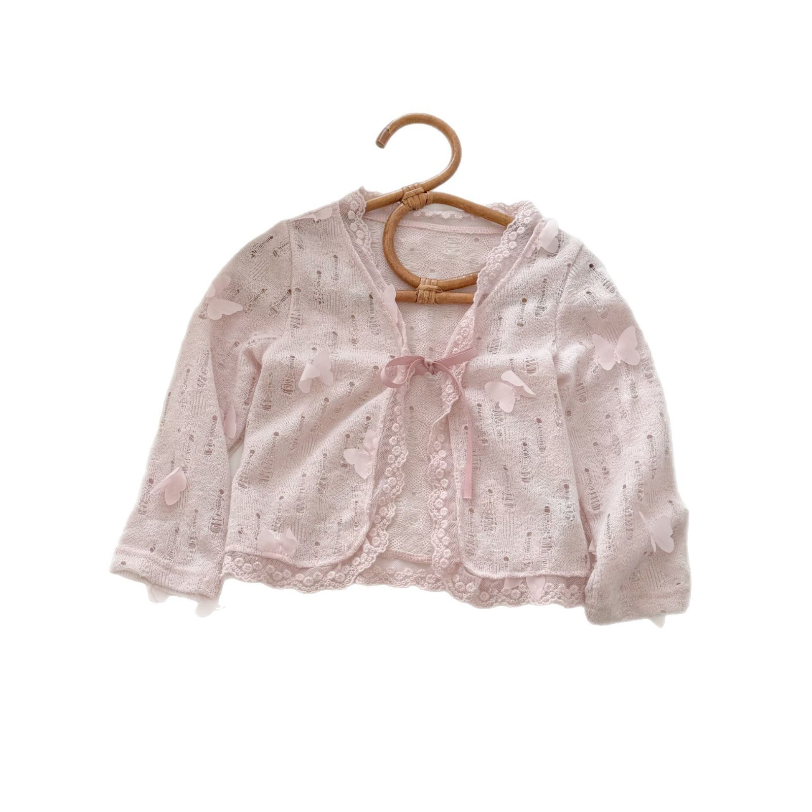 Limón salado siete verano bebé virgen bebé malla hueca encaje rebeca manga larga estilo ligero todo fósforo chaqueta pequeña marea