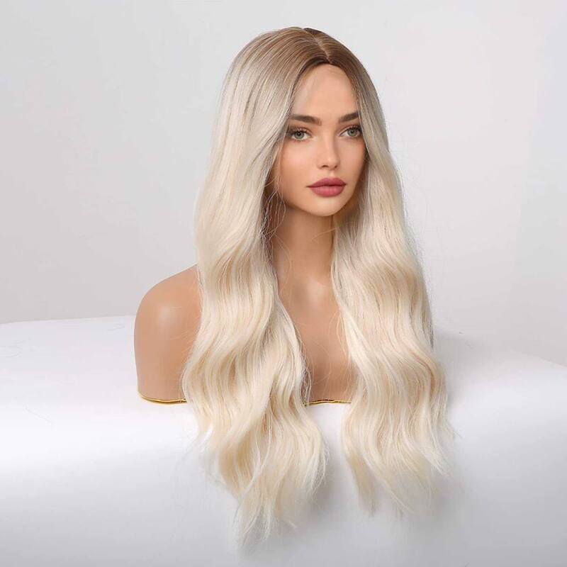 European and American Style Figure-Eight-Shaped Wig, Platinum Gradient, Middle Parting, Flameless High-Temperature Resistant Fiber