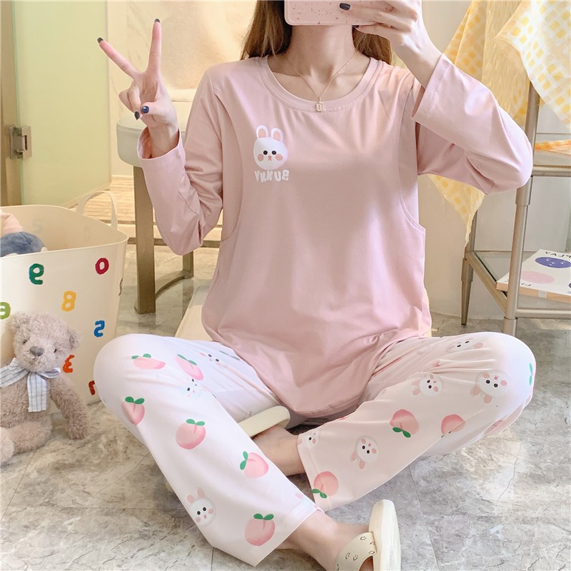 Pajamas de embarazo manga larga delgada dibujos animados de lactancia de la ropa de la casa antes y después del parto ropa de lactancia fabricantes image 12