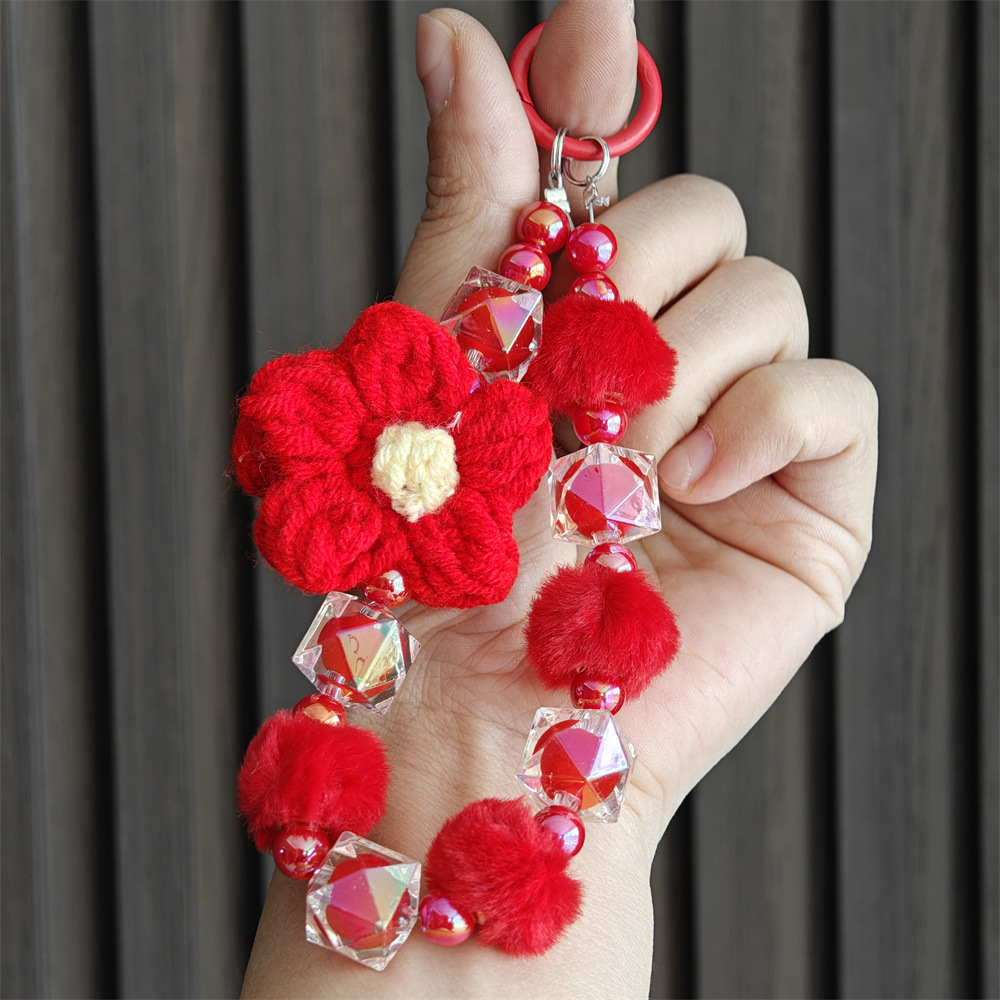 Flor de lana cuentas de otoño y invierno cadena de llaves de teléfono móvil cuentas de lana pulseras bolsos colgantes pequeños regalos al por mayor image 7